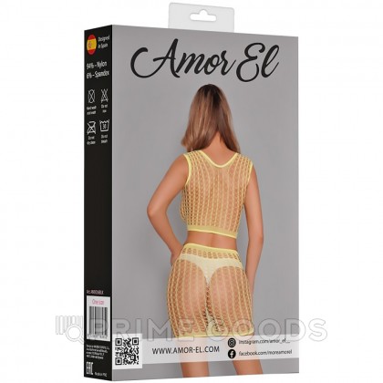 Комплект эротический: топ и юбка из ажурной сетки Amor El, желтый, S/L от sex shop primegoods фото 6