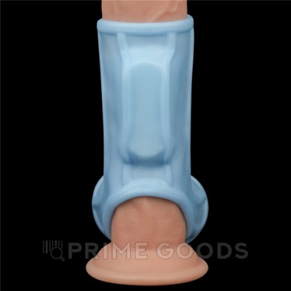 Насадка на пенис с вибрацией с рукавом для мошонки Ridge Knights Ring голубая (13,3*2,8) от sex shop primegoods фото 6
