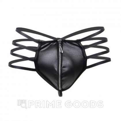 Кожаные мужские стринги Ohyeah Zipper Black, на молнии со стрепами, XL от sex shop primegoods фото 7