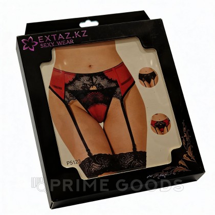 Пояс красный с подвязками + стринги, M-L от sex shop primegoods фото 2