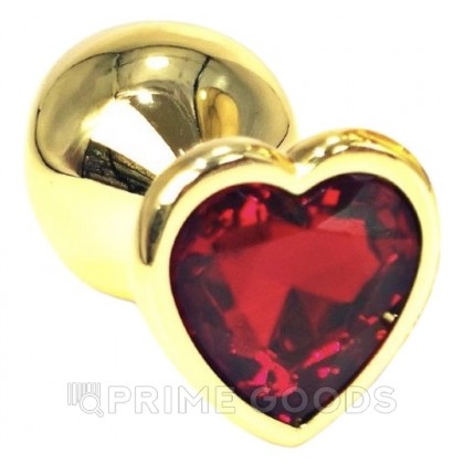 Золотая пробка с красным кристаллом в форме сердца от sex shop primegoods фото 4