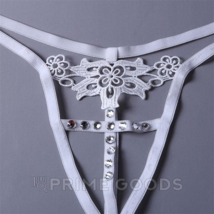 Стринги со стразами и кружевом, белые от sex shop primegoods фото 3