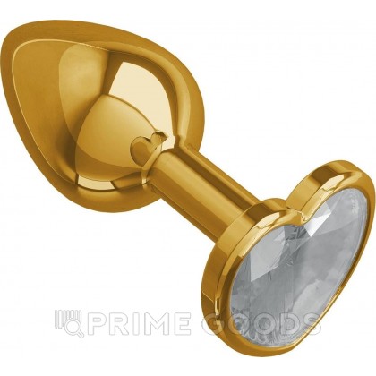Золотая пробка с белым кристаллом в форме сердца, 8см*3,3см от sex shop primegoods