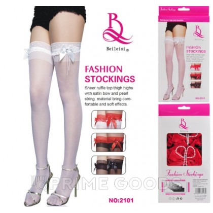Чулки Beileisi 2101 с красным кружевом от sex shop primegoods