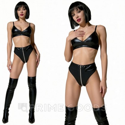 Комплект: лиф и трусики на молнии Le Frivole My Shadow, wet look, L-XL от sex shop primegoods фото 9