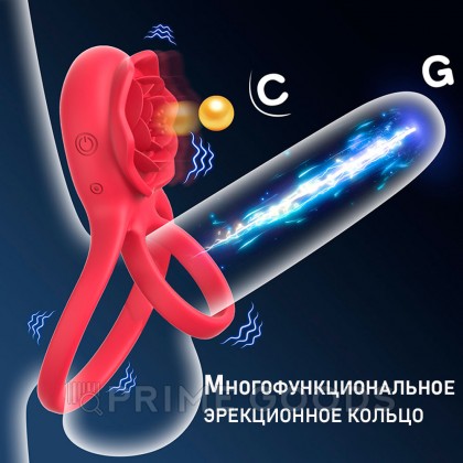 Двойное эрекционное кольцо с вибрацией и стимулятором клитора Rose от sex shop primegoods фото 2