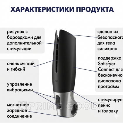 Мастурбатор с вибрацией Satisfyer Power Masturbator черно-серебристый от sex shop primegoods фото 2