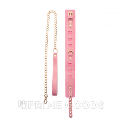 Ошейник розовый с поводком с надписью SEX, фетр, золото от sex shop primegoods фото 2