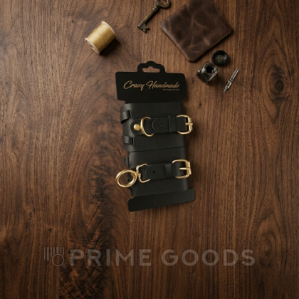 Кожаные наручники с золотой фурнитурой на ремешках от sex shop primegoods фото 2