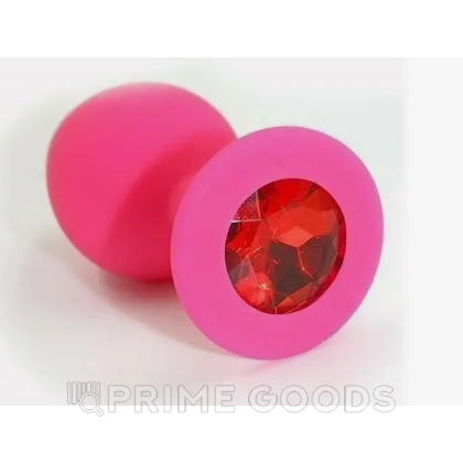 Анальная пробка из розового силикона с красным кристаллом (размер S) от sex shop primegoods фото 2