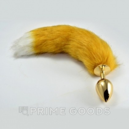 Золотой анальный плаг с хвостиком от sex shop primegoods