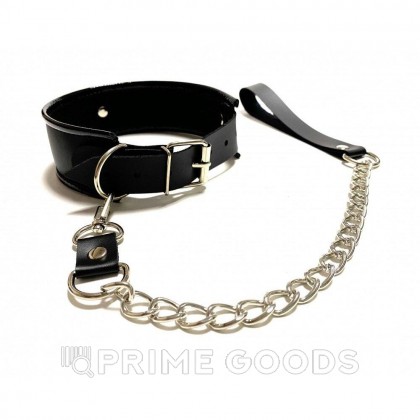 Ошейник с поводком из эко-кожи черный от sex shop primegoods фото 2
