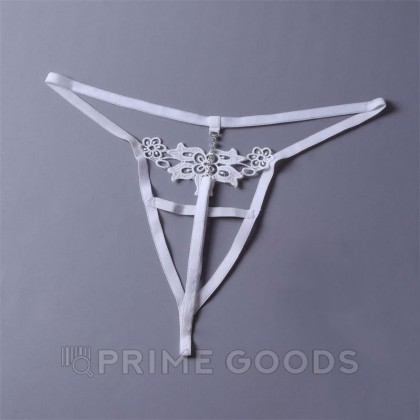Стринги со стразами и кружевом, белые от sex shop primegoods фото 2