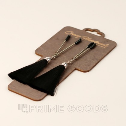Зажимы на соски «вилки» с кисточками из шелка, черные - primegoods.kz фото 3 Зажимы на соски «вилки» с кисточками из шелка, черные от sex shop primegoods фото 3