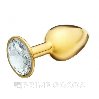 Анальная пробка золотистая с прозрачным кристаллом (27 мм.) от sex shop primegoods фото 3