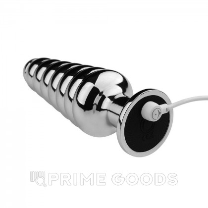 Металлическая анальная пробка-елочка с вибрацией на пульте ДУ от sex shop primegoods фото 4