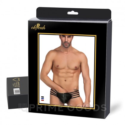Кожаные мужские стринги Ohyeah Zipper Black, на молнии со стрепами, L от sex shop primegoods фото 2