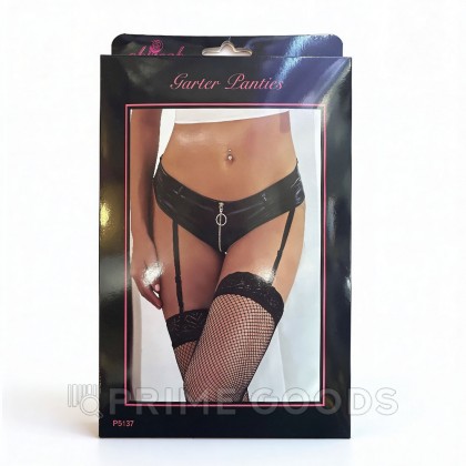 Трусики кожаные Ohyeah с пажиками для чулок, на молнии, 3XL-4XL от sex shop primegoods фото 3