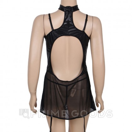 Платье кожаное с пажиками для чулок Ohyeah с кружевом +стринги, 3XL-4XL от sex shop primegoods фото 5