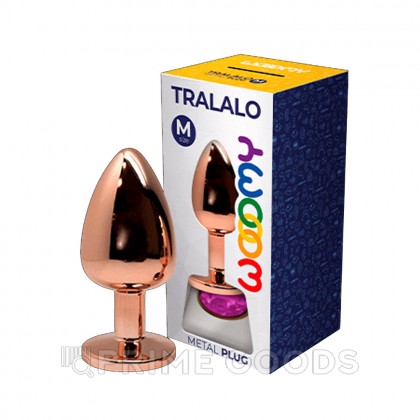 Анальная пробка металлическая Tralalo золотая с розовым кристаллом от WOOOMY (8*3,4 см.) от sex shop primegoods