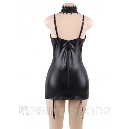 Кожаная сорочка-грация Ohyeah с пажиками и чокером, 3XL-4XL от sex shop primegoods фото 11