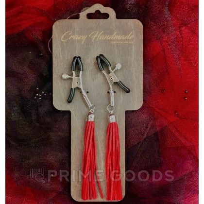 Зажимы на соски «прищепки» с кисточками из замши красные - primegoods.kz фото 3 Зажимы на соски «прищепки» с кисточками из замши красные от sex shop primegoods фото 3