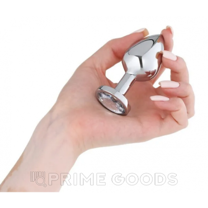 Анальная пробка серебряная с прозрачным кристаллом (34 мм.) от sex shop primegoods фото 4