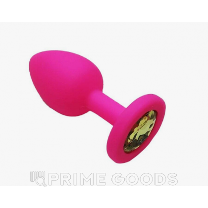 Анальная пробка из розового силикона с жёлтым кристаллом (размер S) от sex shop primegoods фото 2