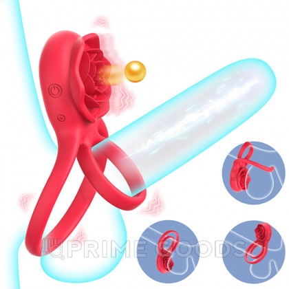 Двойное эрекционное кольцо с вибрацией и стимулятором клитора Rose от sex shop primegoods фото 8