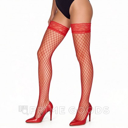 Чулки в крупную сетку с кружевной резинкой Sense S/M, красные от sex shop primegoods