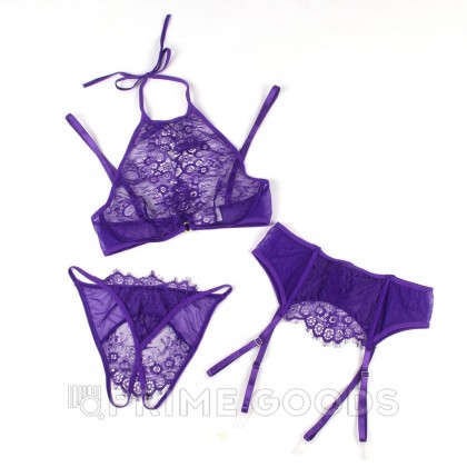 Комплект белья лиловый: бра, стринги и пояс с ремешками (размер XS-S) от sex shop primegoods фото 4