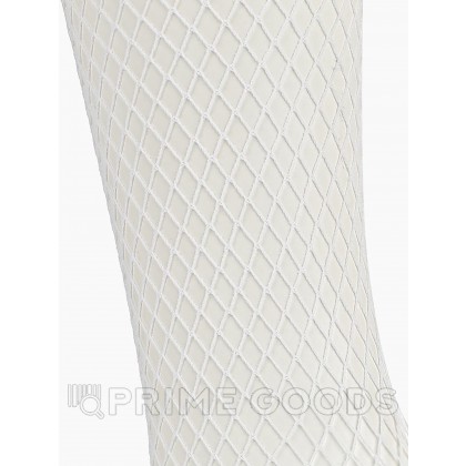 Чулки белые в мелкую сетку с кружевной резинкой на силиконе (Sense) (L/XL) от sex shop primegoods фото 2