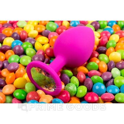Большая силиконовая пробка с кристаллом, розовая, 9 см. Бриллиант от sex shop primegoods фото 3