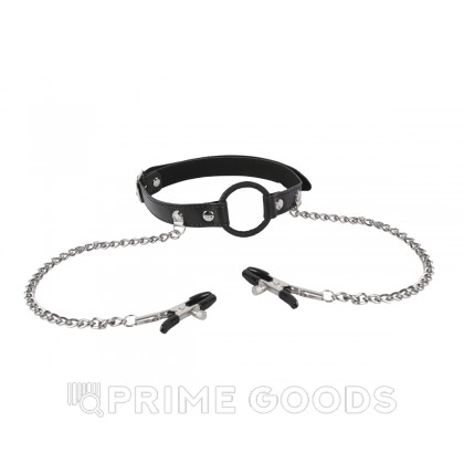 Кляп с зажимами для сосков Черный от sex shop primegoods