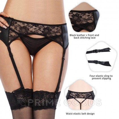 Пояс для чулок с кружевной вставкой Sensual черный (XL) от sex shop primegoods фото 8
