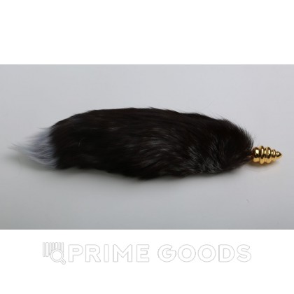 Золотистая анальная пробка с черно белым хвостиком от sex shop primegoods фото 3