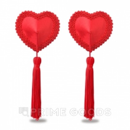 Красные пэстисы на соски в виде сердечек с кисточками (многоразовые) от sex shop primegoods фото 3