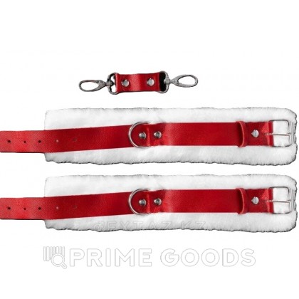 Оковы из натуральной кожи с мехом красные от sex shop primegoods