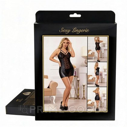Кожаное платье с кружевом и стрепами Ohyeah Sexy Black +стринги, XL-2XL от sex shop primegoods фото 2