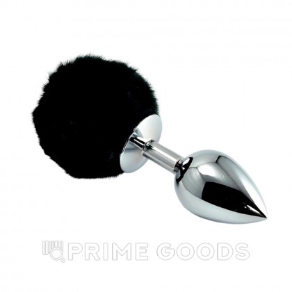 Серебряный анальный плаг с черным хвостиком от sex shop primegoods