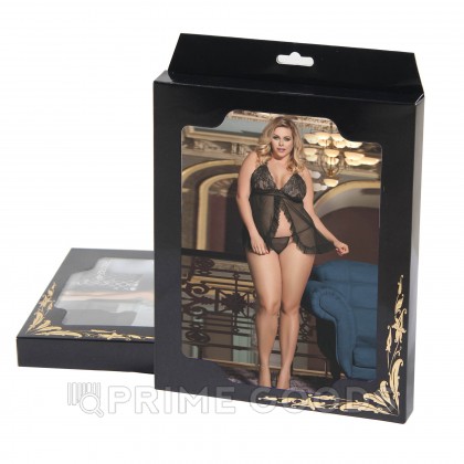 Комплект: черная прозрачная сорочка и стринги (размер XL-2XL) от sex shop primegoods фото 5