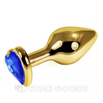 Золотая пробка с синим кристаллом в форме сердца от sex shop primegoods