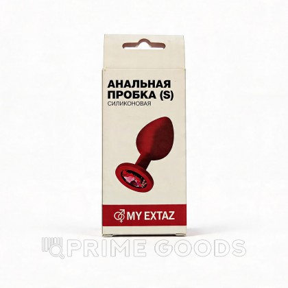 Анальная пробка из красного силикона с жёлтым  кристаллом (размер S) от sex shop primegoods фото 2