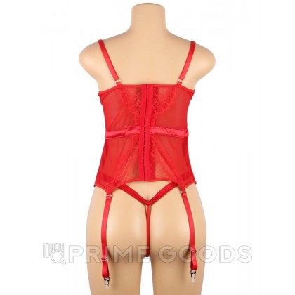 Элегантное красное белье: корсет с подвязками для чулок и G стринги (XS-S) от sex shop primegoods фото 6