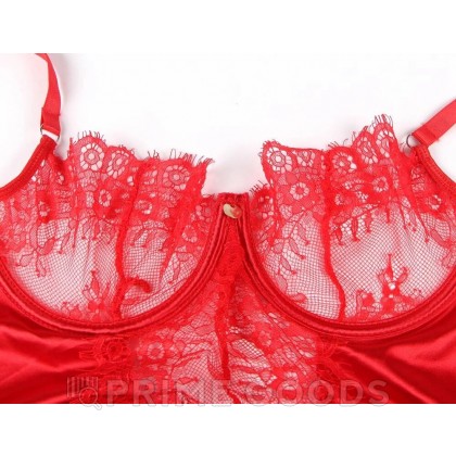Элегантное красное белье: корсет с подвязками для чулок и G стринги (M-L) от sex shop primegoods фото 7