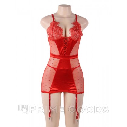 Сексуальное красное белье с подвязками и стрингами (3XL-4XL) от sex shop primegoods фото 4