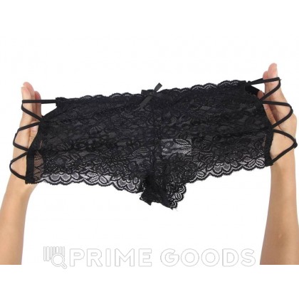 Кружевные трусики с шнуровкой на высокой посадке черные (XL-2XL) от sex shop primegoods фото 7