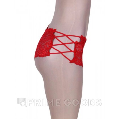 Кружевные трусики с шнуровкой на высокой посадке красные (XL-2XL) от sex shop primegoods фото 6